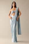 Buy_Deme X Kalki_Blue Shimmer Lycra Embroidered Cutdana Dora Pre-pleated Saree With Blouse _at_Aza_Fashions