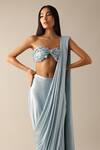 Deme X Kalki_Blue Shimmer Lycra Embroidered Cutdana Dora Pre-pleated Saree With Blouse _Online_at_Aza_Fashions