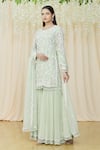 Samyukta Singhania_Green Georgette, Viscose Pearls, Sequins, Embroidery Embellished Sharara Set _at_Aza_Fashions