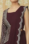 Buy Samyukta Singhania Maroon Georgette Sequins, Pearls, Scalloped Pre-draped Saree With Choli Online at Aza Fashions Buy_Samyukta Singhania_Maroon Georgette Sequins, Pearls, Scalloped Pre-draped Saree With Choli _Online_at_Aza_Fashions