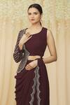 Shop Samyukta Singhania Maroon Georgette Sequins, Pearls, Scalloped Pre-draped Saree With Choli Online at Aza Fashions Shop_Samyukta Singhania_Maroon Georgette Sequins, Pearls, Scalloped Pre-draped Saree With Choli _Online_at_Aza_Fashions