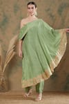 Buy_Label Nitika_Green Lightweight Silk Embroidered Floral Off Shoulder Hem Tunic And Palazzo Set _at_Aza_Fashions