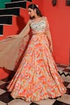 Buy_Elena Singh_Multi Color Crepe Printed Beads Sweetheart Lehenga Set With Shimmer Cape _at_Aza_Fashions