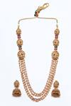 Shop_Our Purple Studio_Gold Plated Crystals, Stones Peacock Carved Motif Necklace Set _at_Aza_Fashions