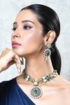 Buy_Our Purple Studio_Green Pearls, Gota Patti, Stones Onyx Embellished Pendant Necklace Set _at_Aza_Fashions