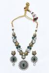Shop_Our Purple Studio_Green Pearls, Gota Patti, Stones Onyx Embellished Pendant Necklace Set _at_Aza_Fashions