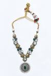 Our Purple Studio_Green Pearls, Gota Patti, Stones Onyx Embellished Pendant Necklace Set _Online_at_Aza_Fashions
