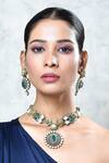 Our Purple Studio_Green Pearls, Gota Patti, Stones Onyx Embellished Pendant Necklace Set _at_Aza_Fashions