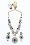 Shop_Our Purple Studio_Red Pearls, Stones Kundan Embellished Pendant Necklace Set _at_Aza_Fashions