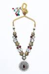 Our Purple Studio_Red Pearls, Stones Kundan Embellished Pendant Necklace Set _Online_at_Aza_Fashions