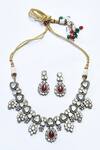 Shop_Our Purple Studio_Red Pearls, Stones Kundan Embellished Pendant Necklace Set _at_Aza_Fashions