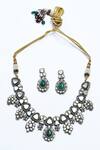 Shop_Our Purple Studio_Green Pearls, Piping, Stones Polki Embellished Pendant Necklace Set _at_Aza_Fashions