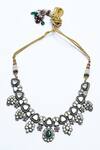 Our Purple Studio_Green Pearls, Piping, Stones Polki Embellished Pendant Necklace Set _Online_at_Aza_Fashions