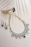 Shop_Our Purple Studio_Green Pearls, Piping, Stones Polki Embellished Pendant Necklace Set _Online_at_Aza_Fashions