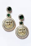Our Purple Studio_Gold Plated Diamonds, Stones Carved Lion Pattern Embellished Earrings _Online_at_Aza_Fashions