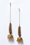 Shop_Our Purple Studio_Gold Plated Kemp Stone Embellished Jhumka Earrings_at_Aza_Fashions