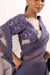 Shop_Oshi By Shikha_Purple Bamboo, Silk Organza Embroidery, Sequins V-neck Saree With Hand Blouse _Online_at_Aza_Fashions