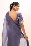 Oshi By Shikha_Purple Bamboo, Silk Organza Embroidery, Sequins V-neck Saree With Hand Blouse _at_Aza_Fashions