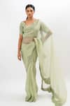 Buy Oshi By Shikha Green Silk Organza, Brocade, Bamboo, Cotton Saree With Floral Hand Blouse at Aza Fashions Buy_Oshi By Shikha_Green Silk Organza, Brocade, Bamboo, Cotton Saree With Floral Hand Blouse _at_Aza_Fashions