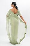 Oshi By Shikha Green Silk Organza, Brocade, Bamboo, Cotton Saree With Floral Hand Blouse Online at Aza Fashions Oshi By Shikha_Green Silk Organza, Brocade, Bamboo, Cotton Saree With Floral Hand Blouse _Online_at_Aza_Fashions