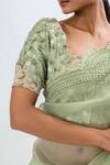 Buy Oshi By Shikha Green Silk Organza, Brocade, Bamboo, Cotton Saree With Floral Hand Blouse Online at Aza Fashions Buy_Oshi By Shikha_Green Silk Organza, Brocade, Bamboo, Cotton Saree With Floral Hand Blouse _Online_at_Aza_Fashions