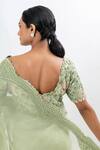 Oshi By Shikha Green Silk Organza, Brocade, Bamboo, Cotton Saree With Floral Hand Blouse at Aza Fashions Oshi By Shikha_Green Silk Organza, Brocade, Bamboo, Cotton Saree With Floral Hand Blouse _at_Aza_Fashions
