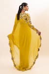 Oshi By Shikha_Yellow Blouse Bamber Silk Embroidery Floral V Neck Saree With _Online_at_Aza_Fashions