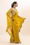 Oshi By Shikha_Yellow Blouse Bamber Silk Embroidery Floral V Neck Saree With _at_Aza_Fashions