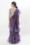 Oshi By Shikha_Purple Chiffon, Silk Organza Pre-draped Ruffle Saree With Embroidered Blouse _Online_at_Aza_Fashions