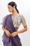 Shop_Oshi By Shikha_Purple Chiffon, Silk Organza Pre-draped Ruffle Saree With Embroidered Blouse _at_Aza_Fashions