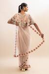 Oshi By Shikha_Pink Silk Organza, Cotton, Lycra Pearls Floral Embroidered Capelet Saree Set _Online_at_Aza_Fashions