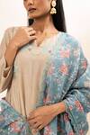 Shop Oshi By Shikha Beige Chanderi, Bamboo, Kota Doria Embroidery Placement Flower Kurta Pant Set at Aza Fashions Shop_Oshi By Shikha_Beige Chanderi, Bamboo, Kota Doria Embroidery Placement Flower Kurta Pant Set _at_Aza_Fashions