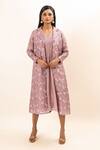 Buy_Oshi By Shikha_Purple Kota Doria, Chanderi, Cotton Embroidery Floral Print Jacket With Dress_at_Aza_Fashions