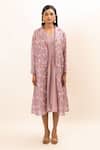 Oshi By Shikha_Purple Kota Doria, Chanderi, Cotton Embroidery Floral Print Jacket With Dress_Online_at_Aza_Fashions