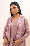 Shop_Oshi By Shikha_Purple Kota Doria, Chanderi, Cotton Embroidery Floral Print Jacket With Dress_Online_at_Aza_Fashions