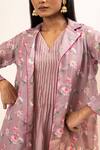 Oshi By Shikha_Purple Kota Doria, Chanderi, Cotton Embroidery Floral Print Jacket With Dress_at_Aza_Fashions