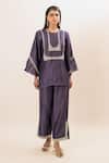 Buy Oshi By Shikha Purple Bamboo, Cotton Embroidery Round Neck Bodice Short Kurta With Pant at Aza Fashions Buy_Oshi By Shikha_Purple Bamboo, Cotton Embroidery Round Neck Bodice Short Kurta With Pant _at_Aza_Fashions