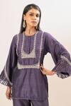 Shop Oshi By Shikha Purple Bamboo, Cotton Embroidery Round Neck Bodice Short Kurta With Pant at Aza Fashions Shop_Oshi By Shikha_Purple Bamboo, Cotton Embroidery Round Neck Bodice Short Kurta With Pant _at_Aza_Fashions