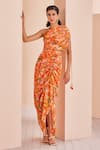Buy_Mandira Wirk_Orange Chiffon Printed Abstract One Shoulder Dress_at_Aza_Fashions