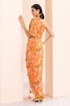 Mandira Wirk_Orange Chiffon Printed Abstract One Shoulder Dress_Online_at_Aza_Fashions