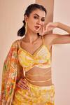 Shop_Mandira Wirk_Yellow Chiffon Printed Abstract V Neck Cape Skirt Set _Online_at_Aza_Fashions