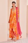 Buy_Mandira Wirk_Orange Viscose Crepe Printed Abstract V Neck Tunic Dhoti Pant Set _at_Aza_Fashions