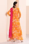 Mandira Wirk_Orange Viscose Crepe Printed Abstract V Neck Tunic Dhoti Pant Set _Online_at_Aza_Fashions