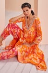 Shop_Mandira Wirk_Orange Viscose Crepe Printed Abstract V Neck Tunic Dhoti Pant Set _Online_at_Aza_Fashions