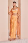 Buy_MANDIRA WIRK - Indian_Orange Chiffon Printed Abstract Sweetheart Pattern Cape Skirt Set _at_Aza_Fashions