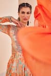 Shop_Mandira Wirk_Orange Chiffon Printed Abstract V Neck Anarkali Set _at_Aza_Fashions