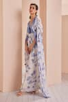 Buy_Mandira Wirk_Blue Kaftan Chiffon Floral V Neck Periwinkle Pattern _Online_at_Aza_Fashions