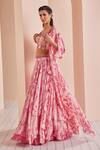 Shop_Mandira Wirk_Pink Chiffon Printed Sweetheart Layered Lehenga Set With Cape _Online_at_Aza_Fashions