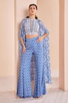 Buy_Mandira Wirk_Blue Chiffon Printed Floral Close Round Cape With Sharara Set _at_Aza_Fashions