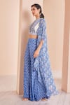 Buy_Mandira Wirk_Blue Chiffon Printed Floral Close Round Cape With Sharara Set _Online_at_Aza_Fashions